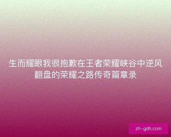 生而耀眼我很抱歉在王者荣耀峡谷中逆风翻盘的荣耀之路传奇篇章录